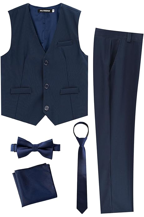 Completo Elegante Ragazzi Con Camicia, Pantaloni, Gilet E Papillon - 5 Set Vita Regolabile - Foto 6