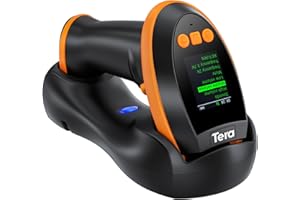 Tera Skaner kodów kreskowych 1D 2D QR z cyfrowym ekranem ustawień i panelem przycisków, szybki skan, działa z Bluetooth 2.4G, bezprzewodowym połączeniem kablowym i kablem USB