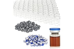 CHUDENG 5ml Vials-Clear Glass Headspace Vials with Plastic-Aluminum Flip Off Caps and Rubber Stoppers, 100 Pack, 20mm Flat Bottom Lab Vial