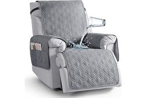 TAOCOCO Waterproof Recliner Chair Cover, Non Slip Armchair Covers for Recliner Chair with Pocket, Washable Recliners Sofa Cover Furniture Protector for Kids, Pets(1 Seater Max (25"), Light Grey)