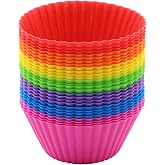 TOKSEO 28 Pcs Round Silicone Muffin Molds 7 Colors Non-Stick Round Reusable Silicone Coated Cake Pudding Cake Pan