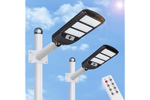 Aigostar - 2Uds 150W Farola solar LED exterior con sensor de movimiento, mando a distancia, 1500LM luz blanca. Foco solar LED potentes con temporizador, impermeable protección IP65.No incluye soporte