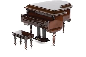 PSSOPP Miniature Piano Mini Wooden Grand Piano Musical Instrument Model Ornament Dolls House Living Room Furniture Accessories with Stool