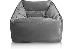 Aiire Sofa Puff Salon de Lujo XXL - [100x100x80] Sillon Puf Gigante Moderno de Diseño en Terciopelo Persa - Bean Bag Chair con Relleno Incluido para Adulto o Decoracion Habitacion Juvenil Gris