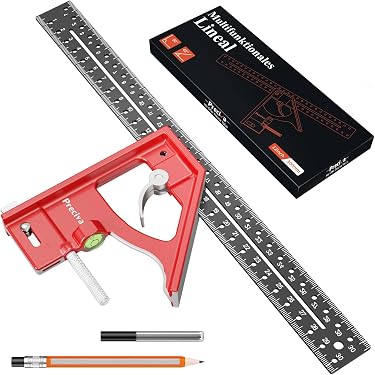 Stainless Steel Angle Ruler – Woodworking Square With Retractable Metal Supports, 300mm Precision Marking Tool For Carpenters (Red)