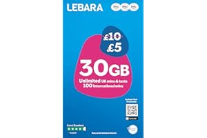 Lebara Mobile SIM Card with 30GB Data Plan for £5, Half Price for First 3 Months, No Contract, UK Calls, Texts, International Minutes, EU and India Roaming Included