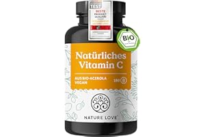 ‎NATURE LOVE NATURE LOVE® Natürliches Vitamin C aus Bio Acerola Extrakt - Hochdosiert - Beste Bioverfügbarkeit - 180 Kapseln - Immunsystem - oxidativer Stress - laborgeprüft, vegan und in Deutschland produziert