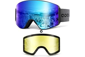Odoland Ski Goggles Set with Detachable Magnetic Lens, Frameless Interchangeable Lens for Cloudy or Sunny, Anti-Fog UV Protection Men Women Snow Goggles for Skating Skiing and Snowboard