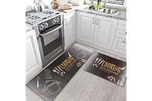 comfoyar Set di 2 Tappeti da Cucina, Tappetini in Pelle Anti Fatica, Tappetini da Cucina in PVC, Tappetini Resistenti all'Olio per Cucina Lavanderia Ufficio (44 x 75 cm+44 x 120 cm)