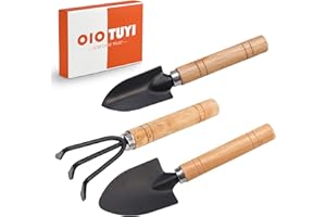 OioTuyi Mini Gartenwerkzeug Set, 3-teilige Gartengeräte mit Mini Schaufel und Harke, Kinder und Zimmerpflanzen Zubehör, Edelstahlschaufeln für Miniatur Garten und Bonsai Pflanzen
