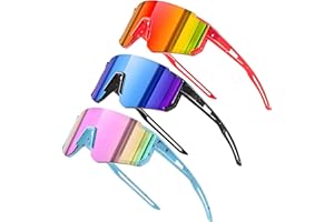 Dreaku Lunette de Cyclisme pour Enfant, 3pcs Lunettes de Soleil pour Femme Homme, Lunette Velo UV400 Protection pour Moto Course Ski Baseball