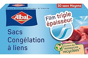 Albal - 30 Sacs Congélation à Liens - Moyen Modèle 3L - Triple épaisseur - Boîte distributrice - Contient des ressources recyclées
