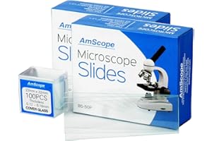 AmScope - 100 pre-Limpiar Set de microscopio Diapositivas y 100 Protector de Pantalla de Cristal Cuadrado diseño de 22 x 22 mm