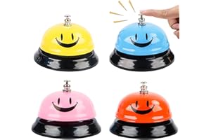‎ENCURYNA Set of 4 Table Bell, Stainless Steel Table Bell, Call Bell, Training Bell, Hand Bell with Smile Pattern, Hotel Bell, Reception Bell with Crisp Bell, Service Bell for Restaurants, Hotels