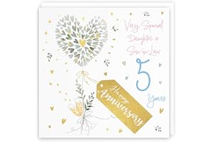 Hunts England - Daughter And Son-in-Law 5th Anniversary Card - 5 Years - Contemporary Hearts - Gold Foil - Luxury 5th Wedding Anniversary Card For Daughter And Son In Law - Milo's Gallery