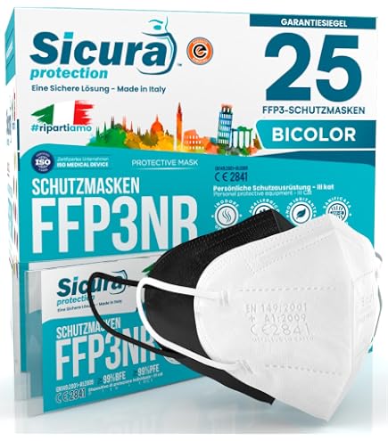 Masques FFP3 CE 20 Pièces - Protection 99% 7 Couches - Emballage Individuel Taille Adulte - Sans Valve - Blanc