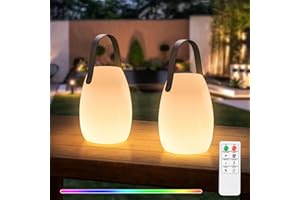 GGII 2 pièces Lampe de table LED Extérieur avec Télécommande, Intensité variable Lampe de Table sans Fil, Blanc chaud 8 Couleurs étanche IP44 Décoration idéale pour Votre maison et Jardin
