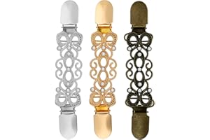 Yolev 3PCS Tie Up Sweater Clip and Scarf Clip Set, Vintage Dress Clips Back Cinch Clip for Clothing Clip Dresses Shawl Clip Cardigan Flower Patterns Clip for Women Girls