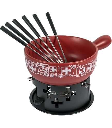 Fondue De Queso KUHN RIKON | Caquelon De Hierro Fundido 24 Cm | Incluye Hornillo, Quemador Y 6 Tenedores