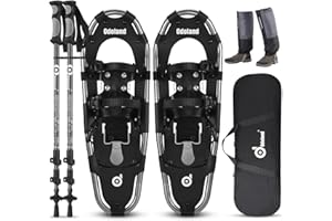 Odoland Ciaspole da Neve 4 in 1 con Alzatacco per Uomo Donna Gioventù, Racchette da Neve Set per Tutti i Terreni con Bastoncini Trekking, Ghette Gambe Impermeabile e Borsa Portatile