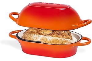 Dutch Oven for Sourdough Bread Baking – Enamelled Cast Iron Bread Loaf Pot – Oven Safe Non Stick Bread Pot – Rectangular, Orange, 22cm x 16cm – by Nuovva