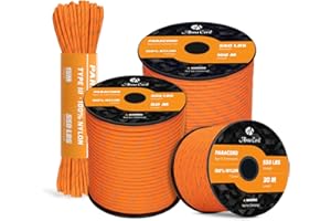 Abma Cord Paracord 550 Reflectante 4mm Cuerda Paracord de Nylon (15m-30m-50m) Tipo III Cuerda de Paracaídas 7 Hebras Cuerda - MAX. 250 kg - Reflectante Naranja, 50m