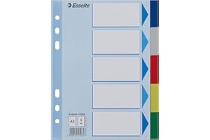 ‎LEITZ Esselte Register für A5, Deckblatt und 5 Trennblätter mit Taben, Mehrfarbig, Robuster Kunststoff, 15264