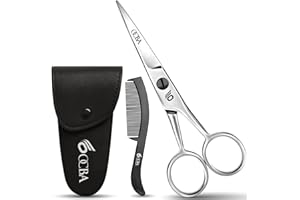 OCBA Ciseaux à barbe, ciseaux à moustache professionnels, ciseaux pour oreilles et nez en acier inoxydable, utilisation sûre pour les sourcils (Argent)
