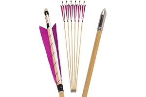 surwolf 31” bågskyttepilar av trä, traditionellt handgjorda, med 5” kalkonfjäder, OD8mm träskena, jaktmål för långbåge/recurvebåge hästbåge 6&12 st.