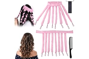 GLAITC Bigodini Senza Calore per Capelli Lunghi Arricciacapelli Pigro Regolabile Bigodini Senza Calore Fascia Dormire Durante la Notte Bigodino per Capelli Ondulato per Donne e Ragazze(con pettini) (Rosa)