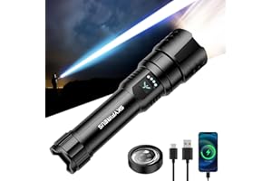 SKYFIRE Torcia LED Potente Professionale | 900.000 Lumen Torcia Ricaricabile USB, 4 Modalità Luminose con Zoom | Lente Accendi-Fuoco | Impermeabile, ideale per Campeggio, Militare ed Emergenze