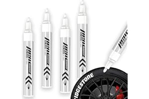 JUXINE PROFI-SET of 4 Oil-Based Tyre Marker Pens | Waterproof White Paint Marker for Car, Motorbike & Bike Tyres | Writes on Ceramic, Wood, Leather, Plastic, Glass & More