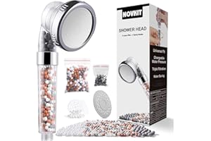 NOVKIT Pommeau Douche Anti Calcaire Économiser d'Eau Haute Pression Système de 3 Couches de Filtration avec 3 Mode de Douche