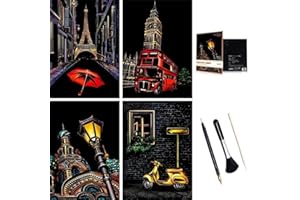 ShipeeKin Lot de 4 Tableaux à griffer Cartes à gratter 290 x 210 mm(Coin de Rue)