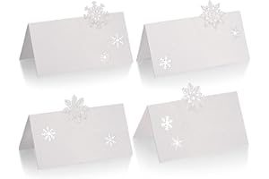 Outus 48 Pieces Christmas Snowflakes Place Cards 4 Design Table Name Cards Printable Holiday Place Cards Snowflake Party Supplies for Dessert Table Candy Buffet Stations (24 Sheets)