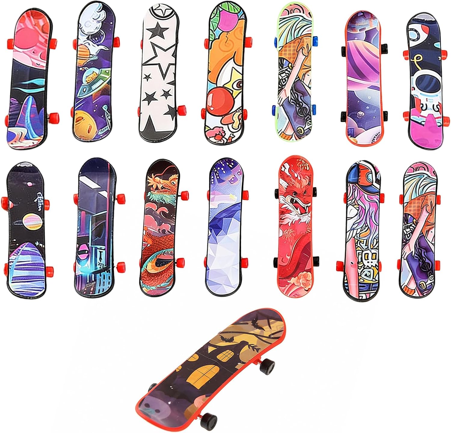 JYXNU Finger Skateboards, 15x Mini Finger Skate Profesionales Mini Diapasón Monopatines para Dedos Fingerboards Juguete Skatepark Regalo Creativo de Juegos Deportivos para Niños (Estilos aleatorios)