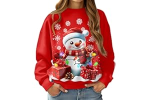 Fanient Sweatshirt De Noël pour Femme,Manches Longues,Col Rond,Motif Renne,Bonhomme De Neige,Fête De Noël