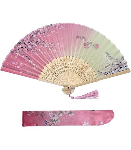 6 Éventails Japonais En Soie Et Bambou - Avec Franges - Déco Mariage, Cadeau Ou Accessoire Photo