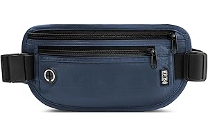 GlasFlength Marsupio da Viaggio con Blocco RFID, Cintura Portasoldi Antifurto per Uomo Donna Regolabile Sottile Borsa Sportiva per Passaporto Carte Contanti Impermeabile Cintura per Soldi (Blu scuro)