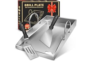 ‎COLCOSPIE Grillplatte Plancha, 4 mm starker Edelstahlgrill für Gas- und Holzkohlegrills 40 x 30 x 4 cm, mit abnehmbarem Griff, mit 2 Grillspatel-Set,Grillgeschenke für Männer und Frauen, Weihnachtsgeschenke