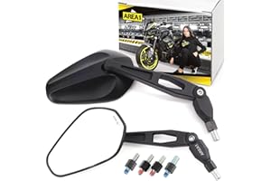 ‎AREA1 Area1 Universal Motorrad Rückspiegel Paar e-geprüft 2x M10 Rechtsgewinde + Linksgewindeadapter, kompatibel mit z.B. GSX-S GSF Bandit SV650 R12 S1000R/XR RnineT Scrambler R12 F750GS Tuono Brutale (V2)