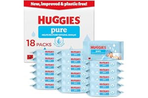 Huggies Pure Plastic Free Baby Wipes - Pack of 18 (864 Wipes) - 99% Water Wet Wipes, Fragrance Free, Hypoallergenic, Better Cleaning, Soft and Gentle on Babies' Delicate Skin
