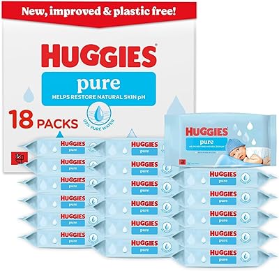 Huggies Pure Plastic Free Baby Wipes - Pack of 18 (864 Wipes) - 99% Water Wet Wipes, Fragrance...