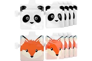 Navaris Reusable Baby Food Pouches (Set of 10) - 120ml Refillable Squeeze Pouch Pack - Easy to Fill with Puree for Weaning Babies - Fox and Panda