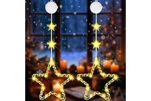 Buudala Weihnachtsdeko Fenster Innen, 2 Stück LED Stern Weihnachtsbeleuchtung Lichter mit 3 Beleuchtungsmodi, Timer, Saugnäpfe, Fensterbeleuchtung Weihnachten für Balkon, Party(Warmweiß)