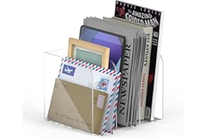 Hengme Clear Acrylic File Sorter, 3 Vertical Compartment Desk Organizer for Office Organization, Multi-grids Folder Holder for Home and Office Storage
