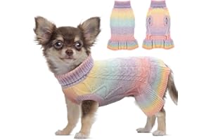 KATZINST Jersey para perros, bonito jersey para perros, Navidad, cálido cuello alto, suéter para perros y gatos, suéter para perros pequeños, gatos, chihuahua, peluche, Yorkshire, arco iris, XS