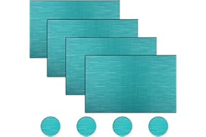 BECHEN Vinyl Placemats and Coasters,Washable Table Mats Easy to Clean Woven Placemats for Dining Table Set of 4(Cyan Blue)