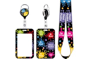 JUANOOO Black Cool ID Lanyard Card Holder with Retractable Badge Reel Clip Cute Key Lanyard for Women Men Teens Teachers Kids for ID Badge Keys School ID Holder Reel Keychain for Men Teens, Positive Quotes