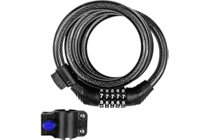 Lectorias 120CM Cadenas Code avec Combinaison à 5 Chiffres, Antivol Velo avec Support de Fixation pour Vélo, Équipement Vélos et Accessoires, Serrure Noir pour Vélo, Scooter Électrique, Remorque